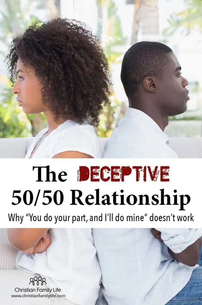 A 50/50 relationship doesn't work in marriage. The deceptive "you do you'll part and I'll do mine" always falls short. 